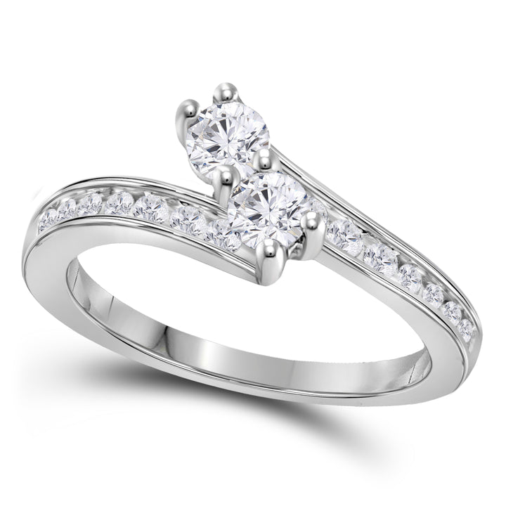 14kt White Gold Womens Round Diamond 2-stone Bridal Wedding Engagement Ring 3/4 Cttw (Certified)