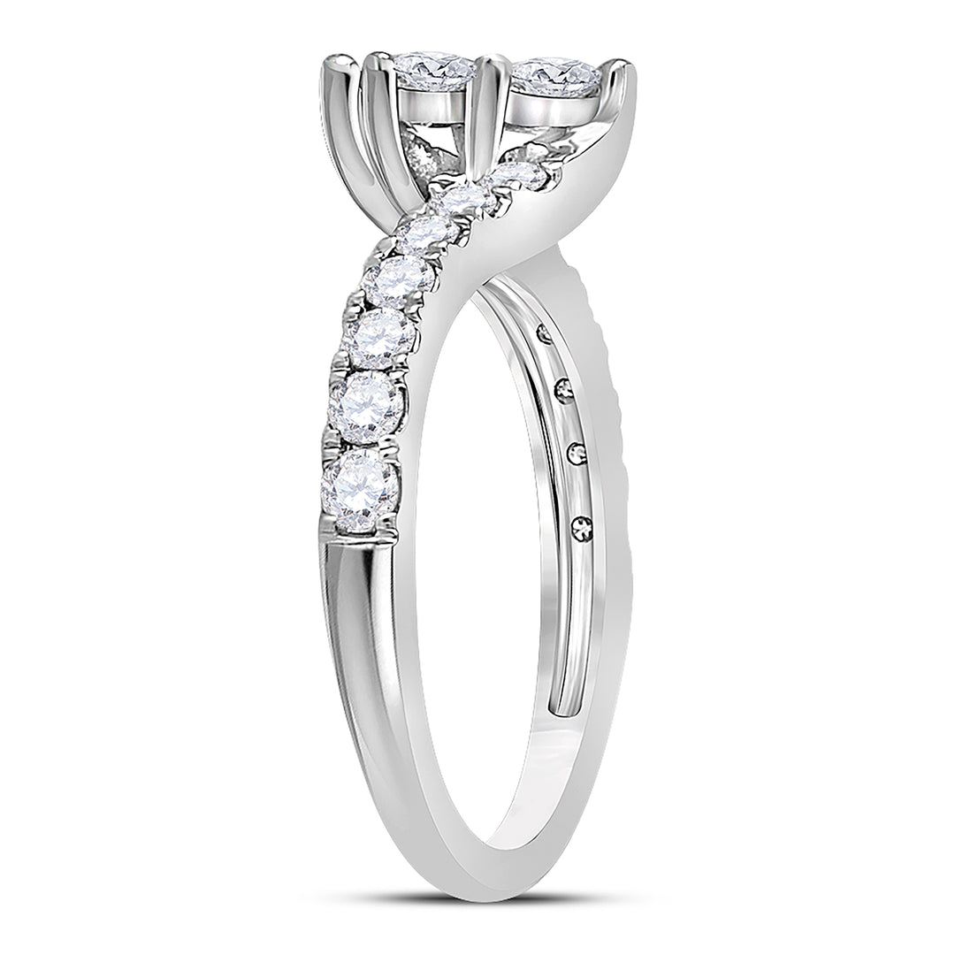 14kt White Gold Womens Round Diamond 2-stone Bridal Wedding Engagement Ring 1.00 Cttw (Certified)