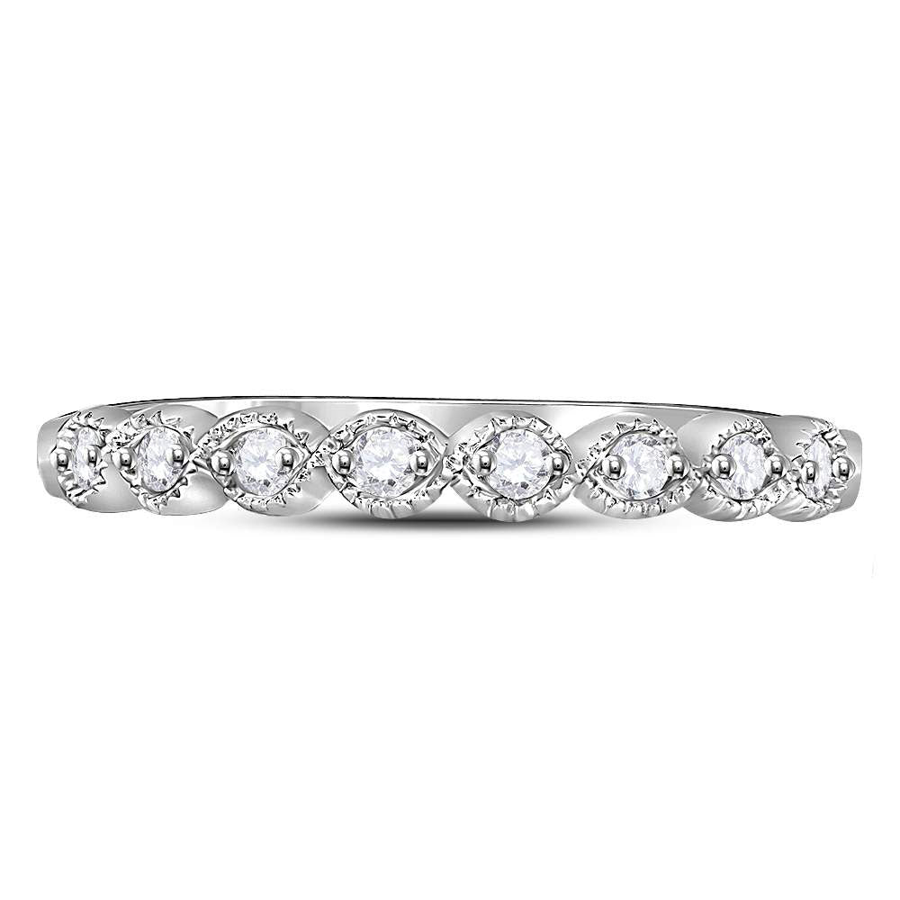 10kt White Gold Womens Round Diamond Stackable Band Ring 1/10 Cttw