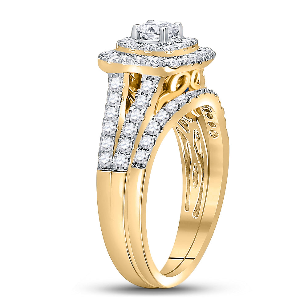 14kt Yellow Gold Womens Round Diamond Bridal Wedding Engagement Ring Band Set 1-1/4 Cttw (Certified)
