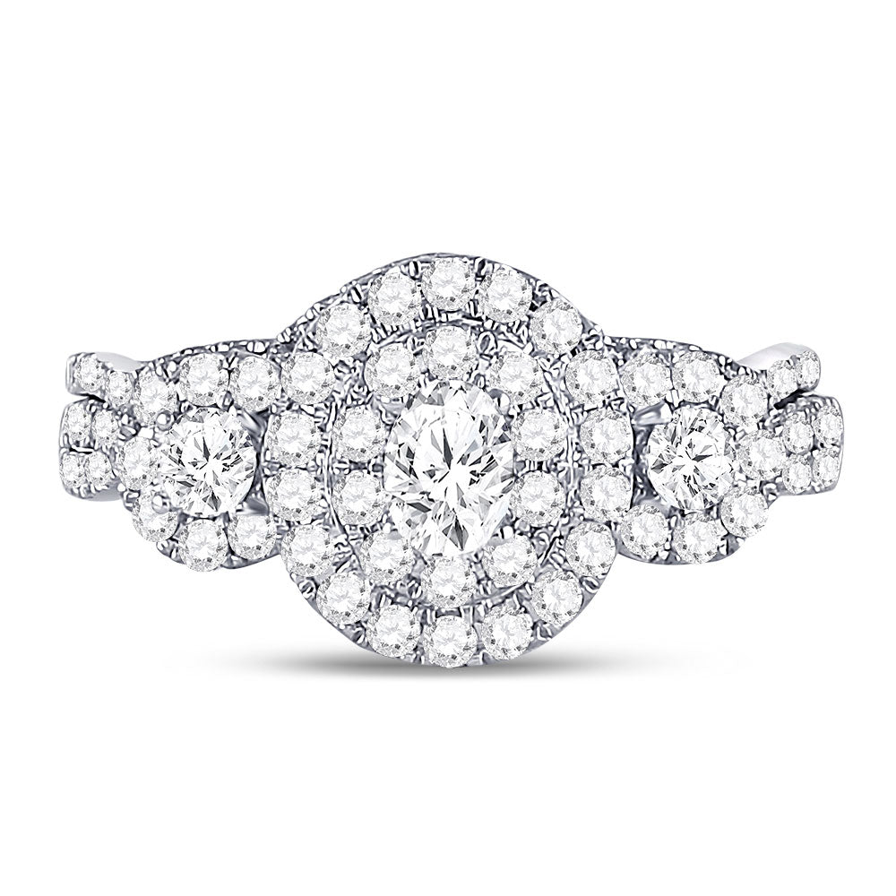14kt White Gold Womens Oval Diamond Bridal Wedding Engagement Ring Band Set 1.00 Cttw (Certified)