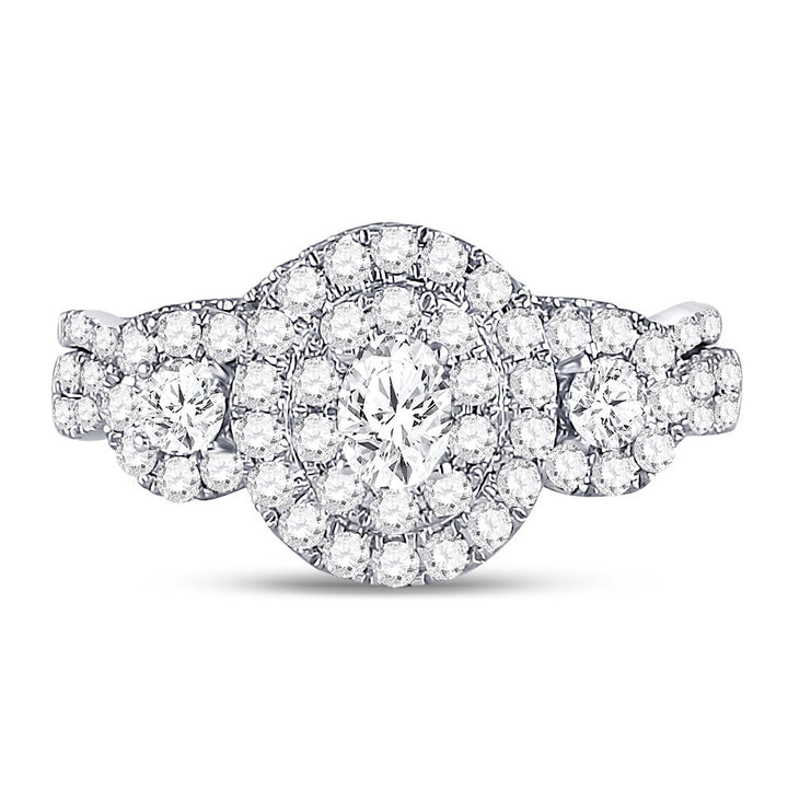 14kt White Gold Womens Oval Diamond Bridal Wedding Engagement Ring Band Set 1.00 Cttw (Certified)