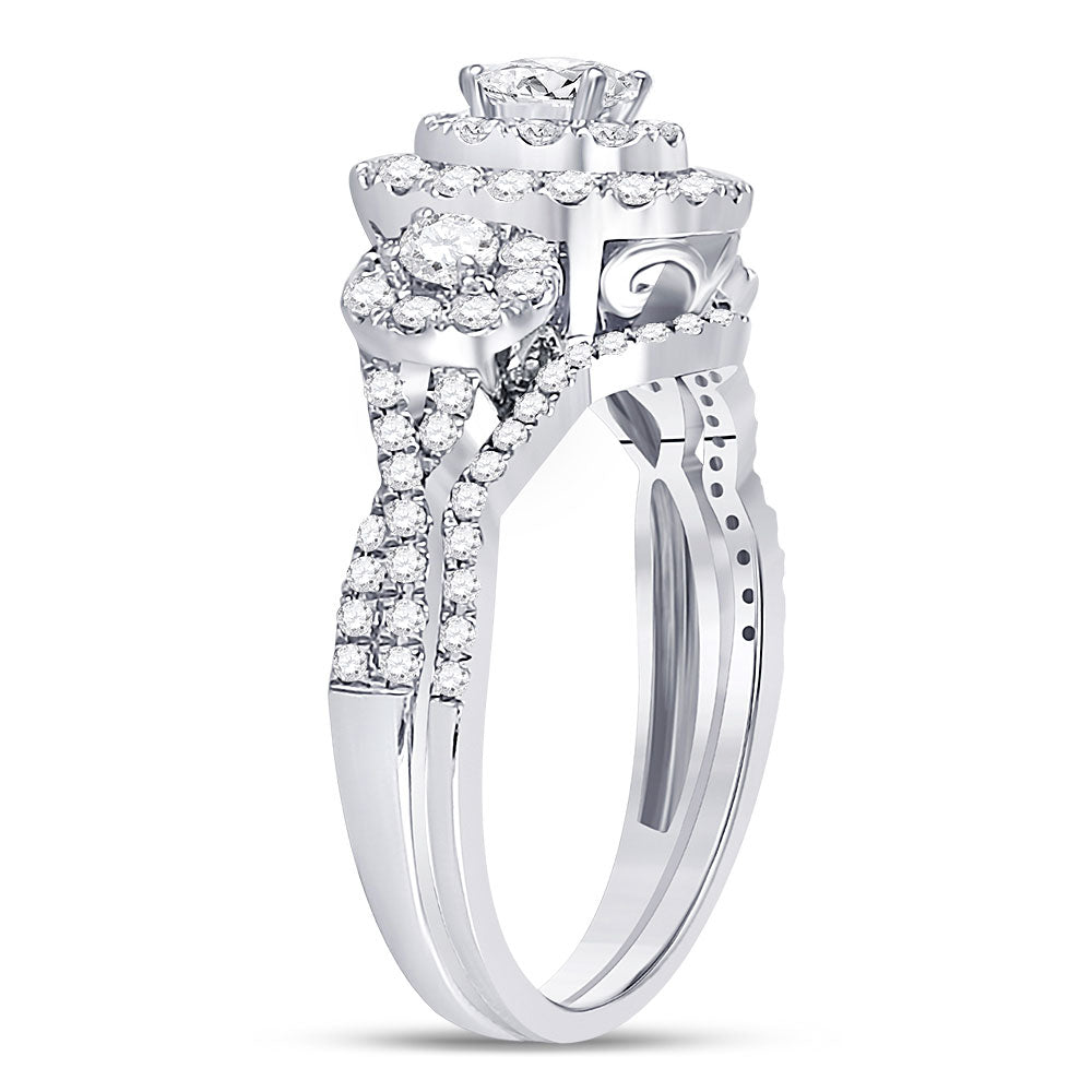 14kt White Gold Womens Oval Diamond Bridal Wedding Engagement Ring Band Set 1.00 Cttw (Certified)