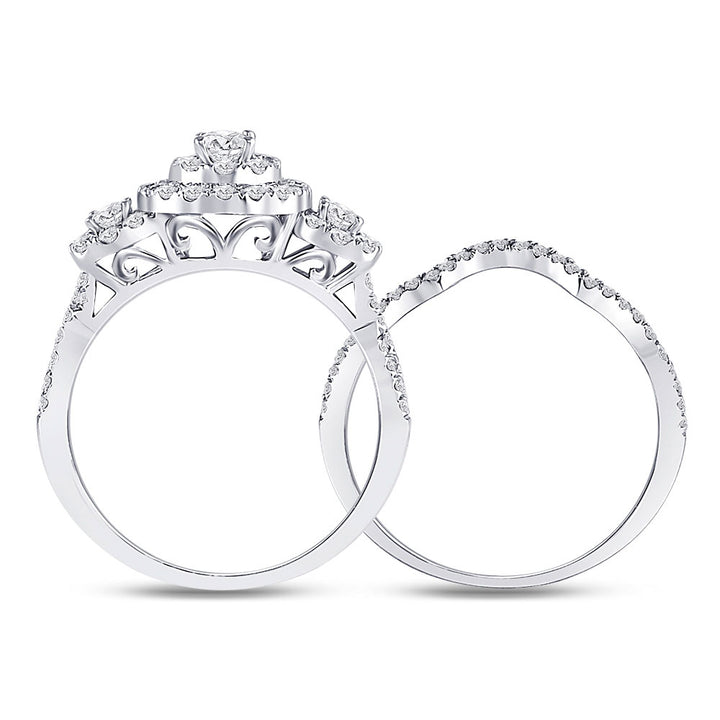 14kt White Gold Womens Oval Diamond Bridal Wedding Engagement Ring Band Set 1.00 Cttw (Certified)