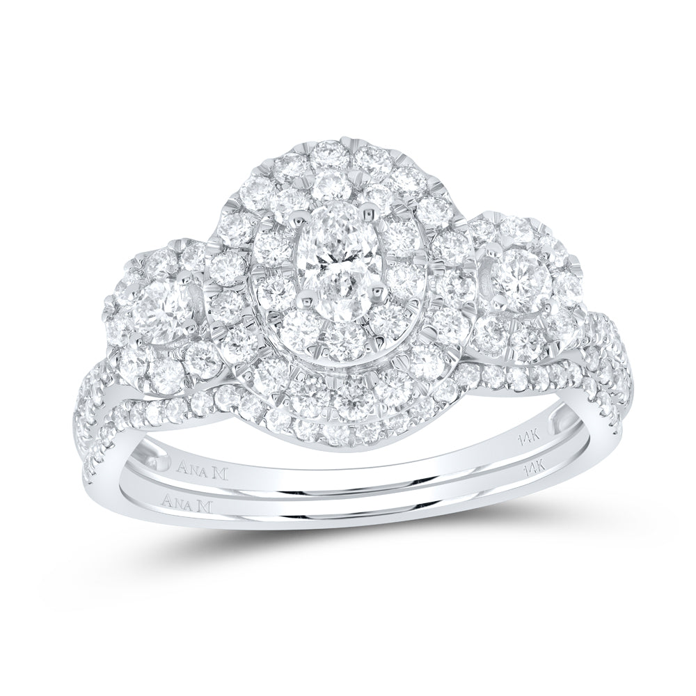 14kt White Gold Womens Oval Diamond Bridal Wedding Engagement Ring Band Set 1.00 Cttw (Certified)