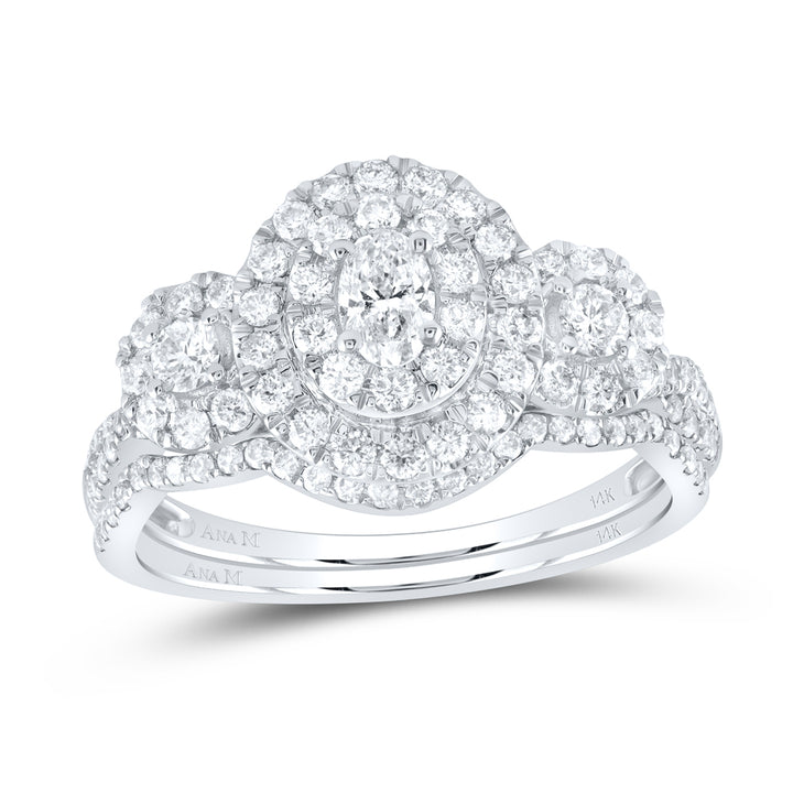 14kt White Gold Womens Oval Diamond Bridal Wedding Engagement Ring Band Set 1.00 Cttw (Certified)