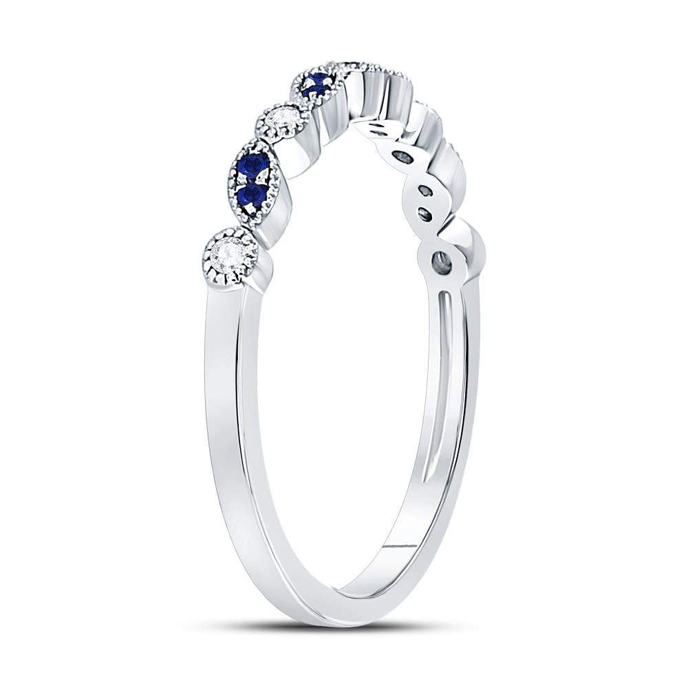 10kt White Gold Womens Round Blue Sapphire Diamond Stackable Band Ring 1/10 Cttw