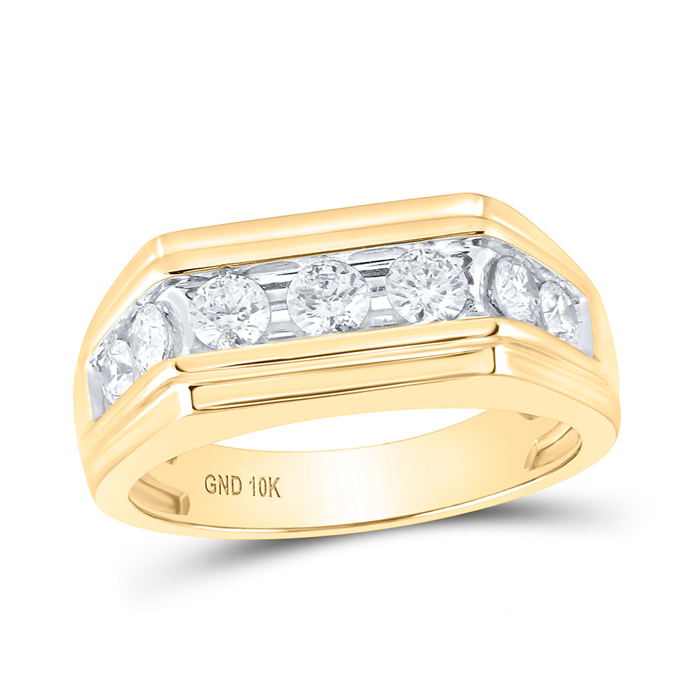 10kt Yellow Gold Mens Round Diamond Squared Edges Single Row Band Ring 1.00 Cttw