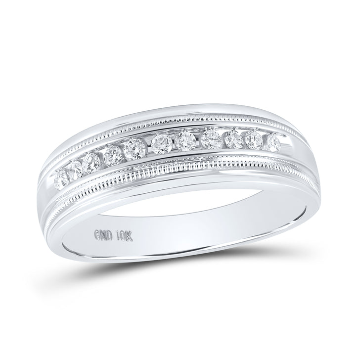 10kt White Gold Mens Round Diamond Single Row Milgrain Wedding Band Ring 1/4 Cttw