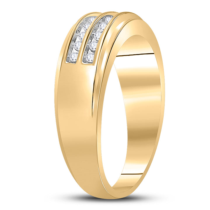 10kt Yellow Gold Mens Round Diamond Wedding 2-Row Band Ring 1/4 Cttw
