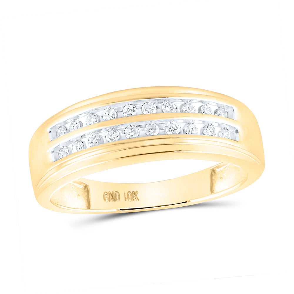 10kt Yellow Gold Mens Round Diamond Wedding 2-Row Band Ring 1/4 Cttw