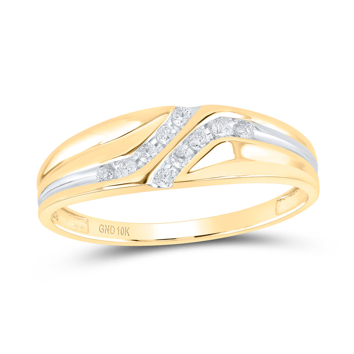 10kt Yellow Gold Mens Round Diamond Double Row Slender Wedding Band 1/8 Cttw