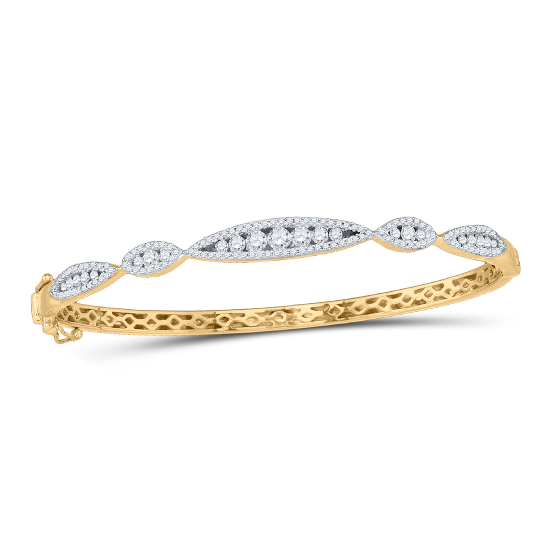 10kt Yellow Gold Women's Round Diamond Bangle Bracelet 1 ctw