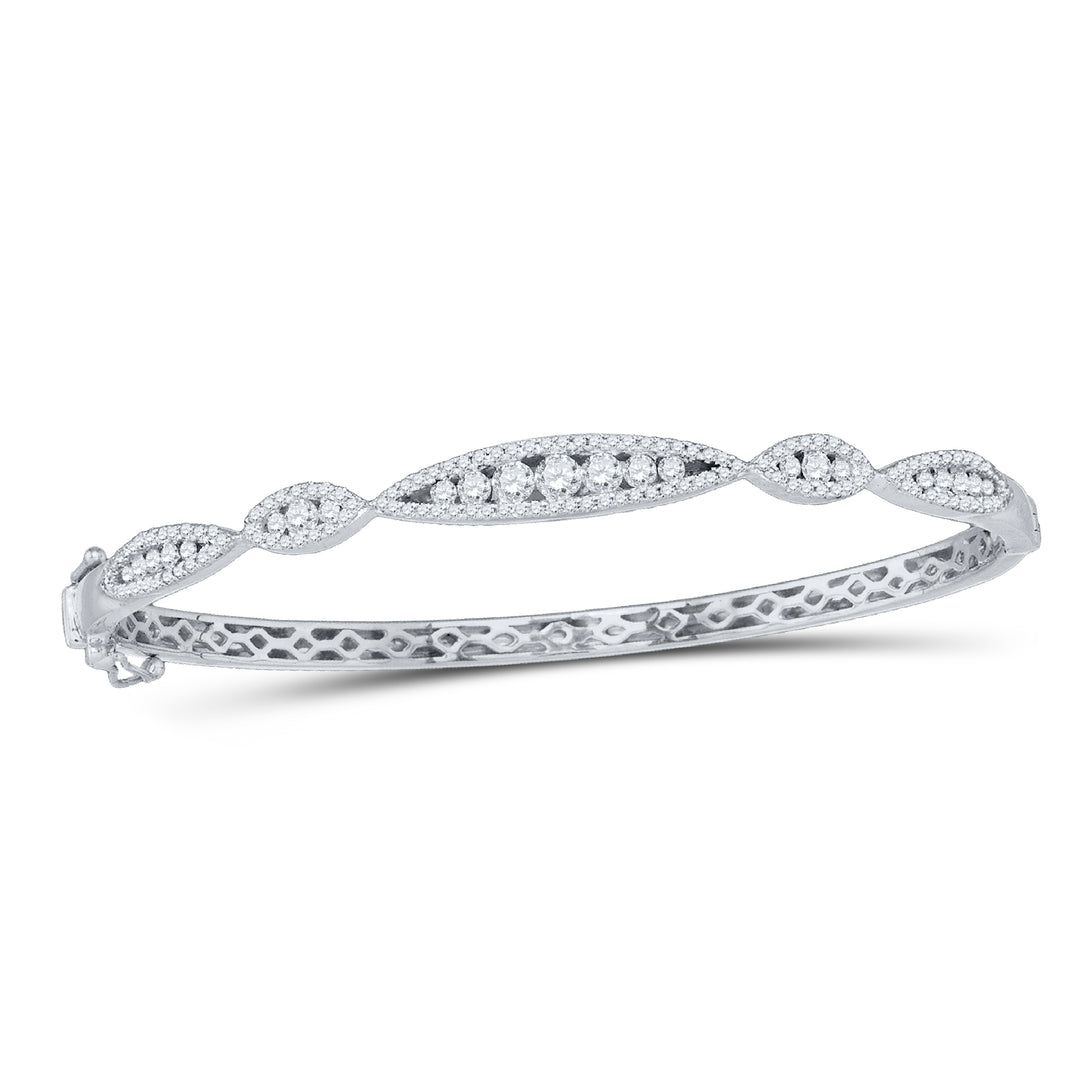 10kt White Gold Women's Diamond Bangle 1 ctw