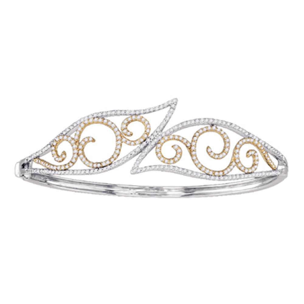 10kt Two-tone Gold Women's Diamond Curl Bypass Wisp Bangle Bracelet 1-5/8 ctw