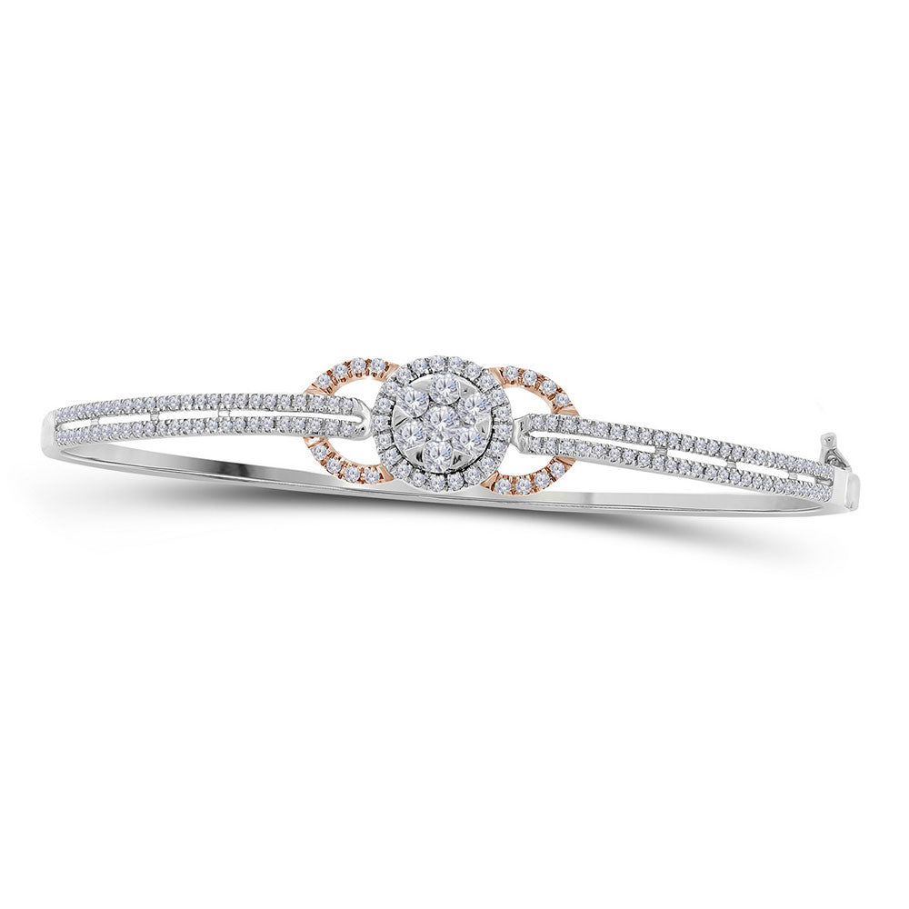 14kt White Gold Women's Diamond Cluster Circle Bangle Bracelet 7/8 ctw - view 3