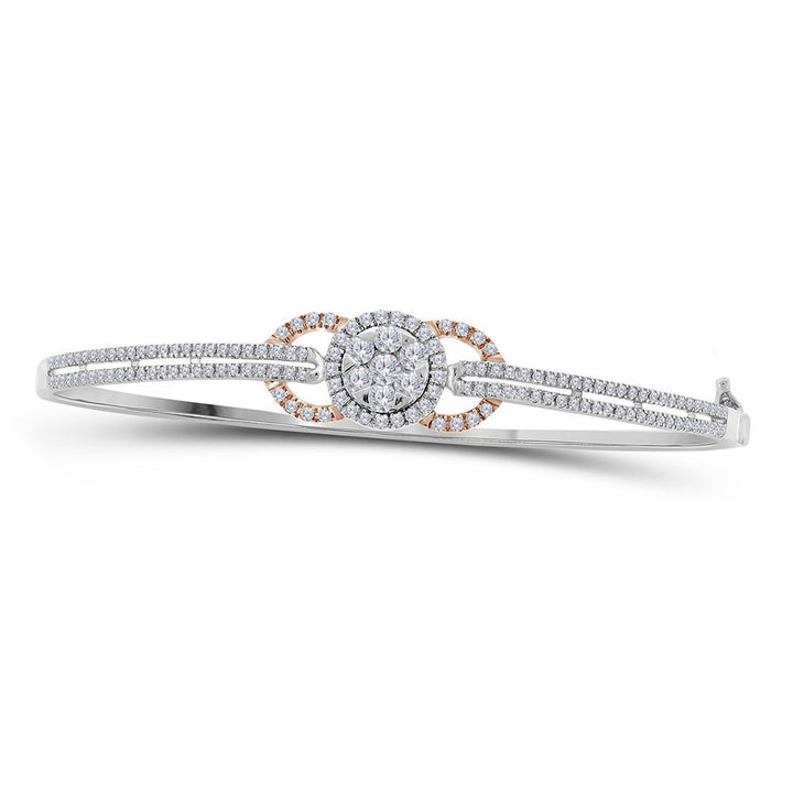 14kt White Gold Women's Diamond Cluster Circle Bangle Bracelet 7/8 ctw - view 3