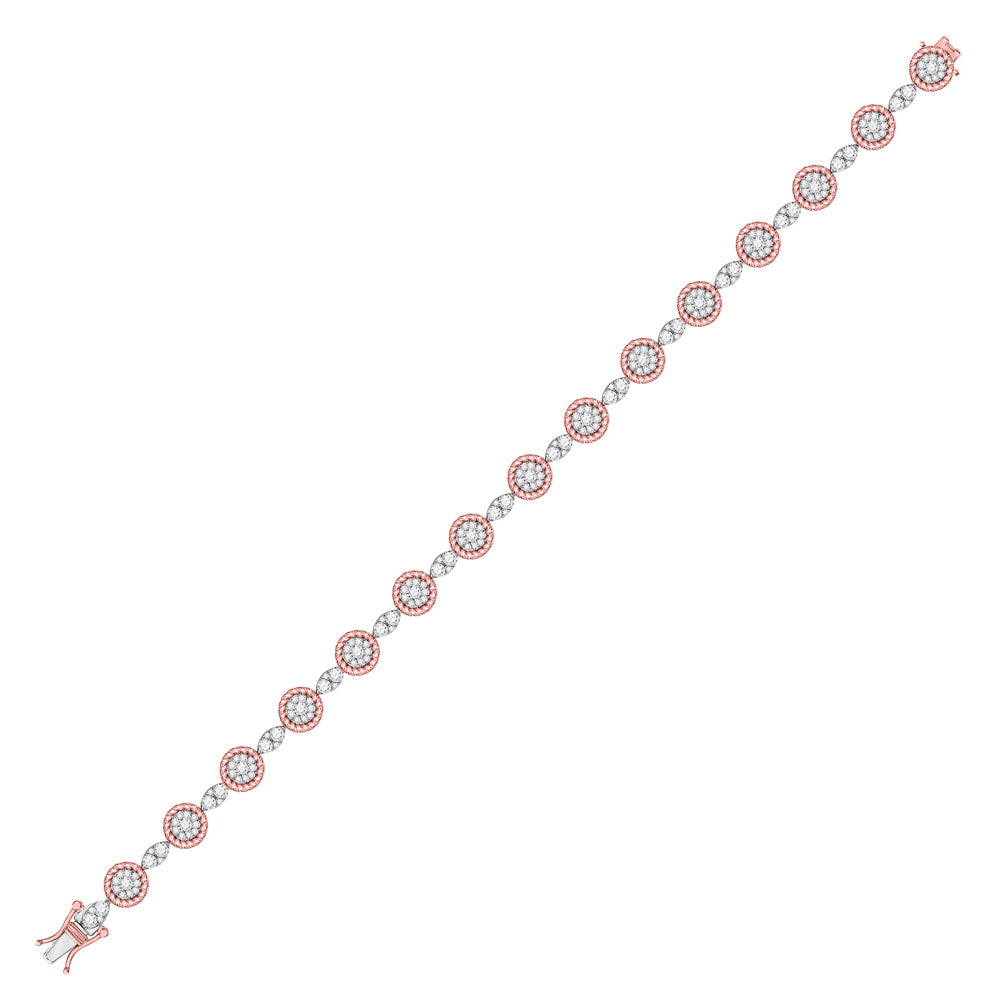 14kt Two-tone Gold Women's Diamond Flower Cluster Fashion Bracelet 2-1/2 ctw