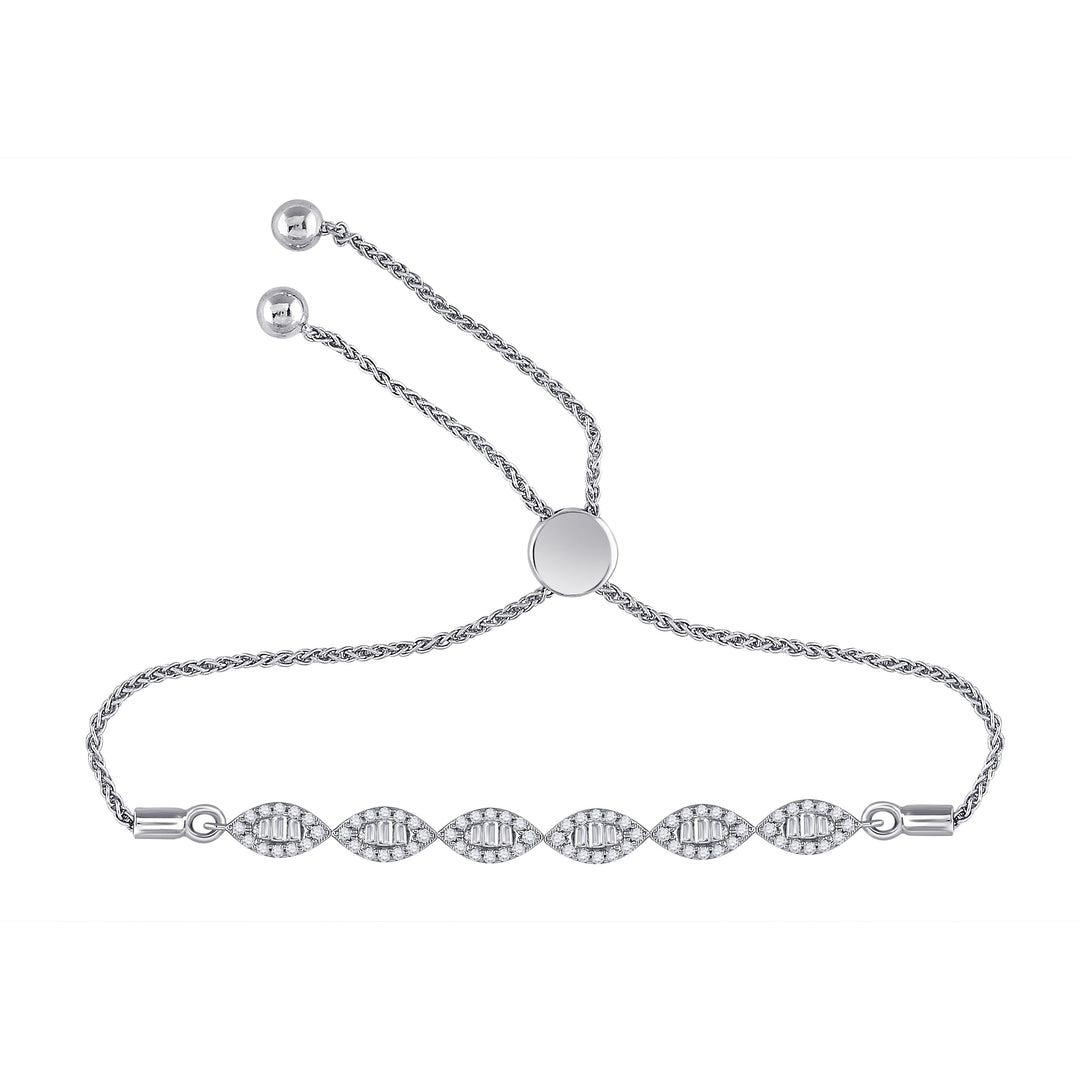 10kt White Gold Women's Diamond Linked Oval Bolo Bracelet 3/8 ctw