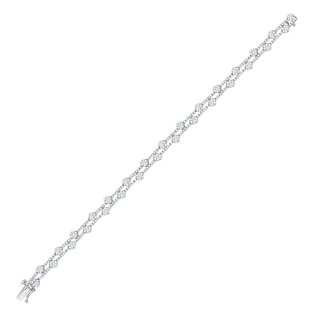 10kt White Gold Women's Diamond Flower Cluster Bracelet 2-3/4 ctw