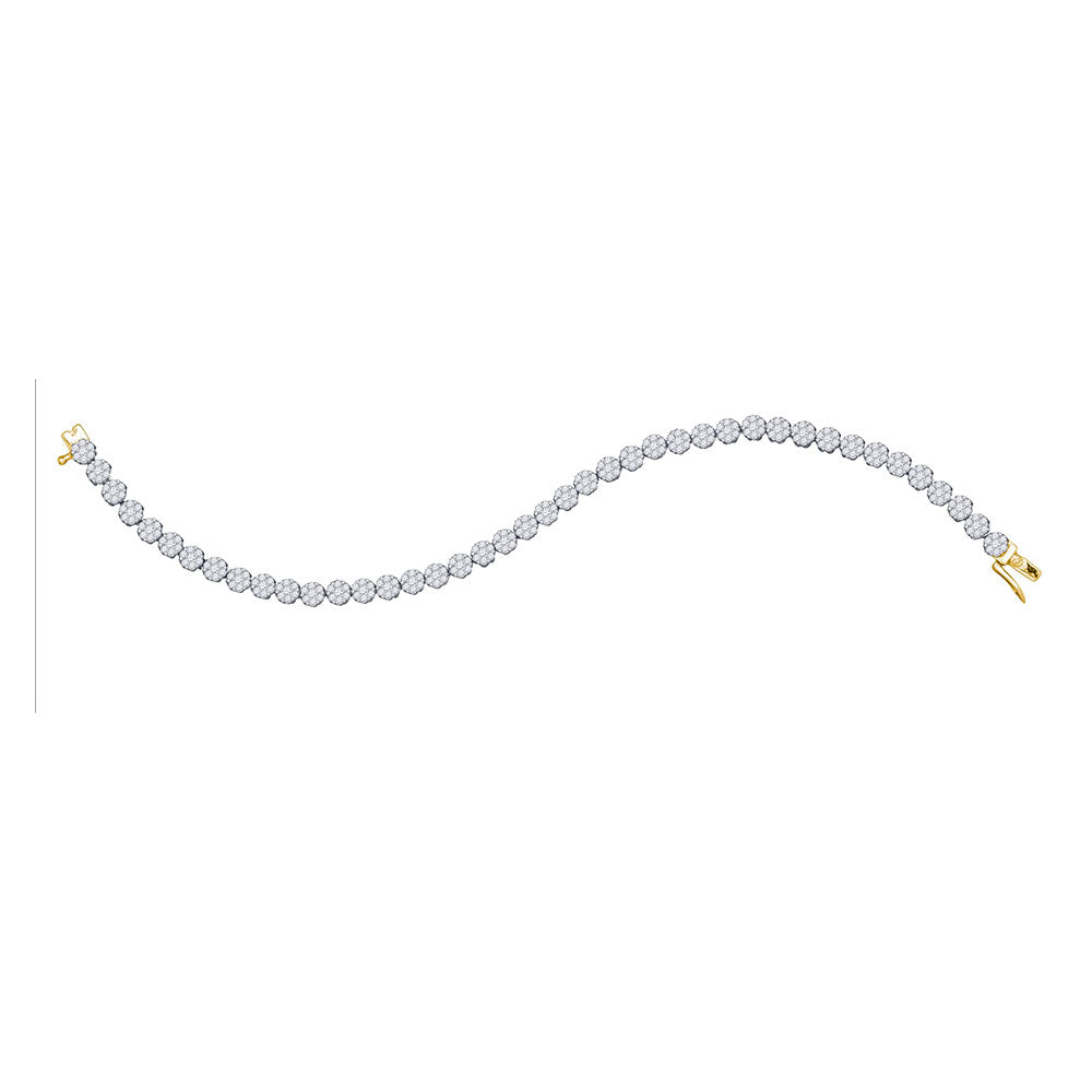 14kt Yellow Gold Women's Diamond Flower Cluster Tennis Bracelet 4 ctw