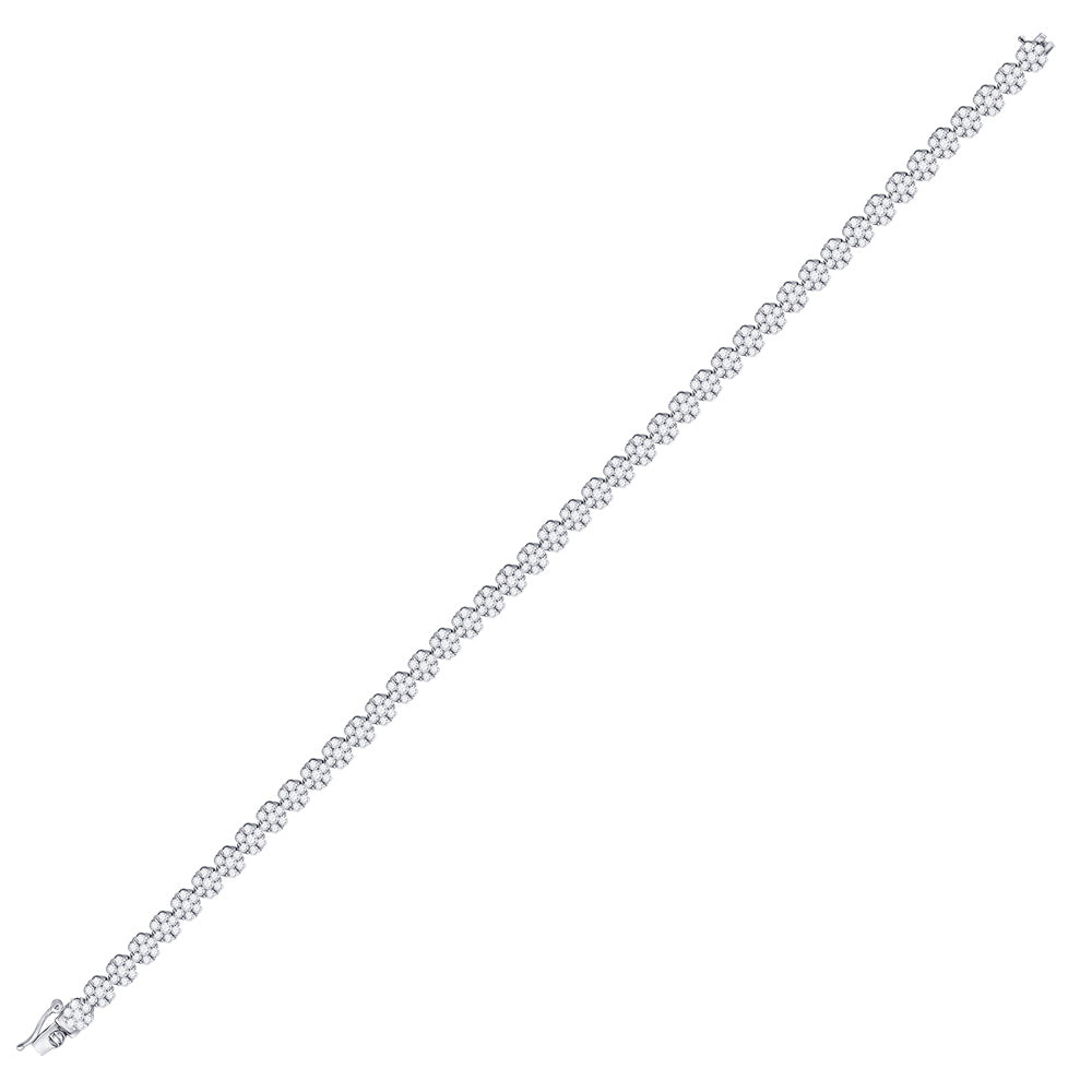 14kt White Gold Women's Diamond Flower Cluster Tennis Bracelet 4 ctw