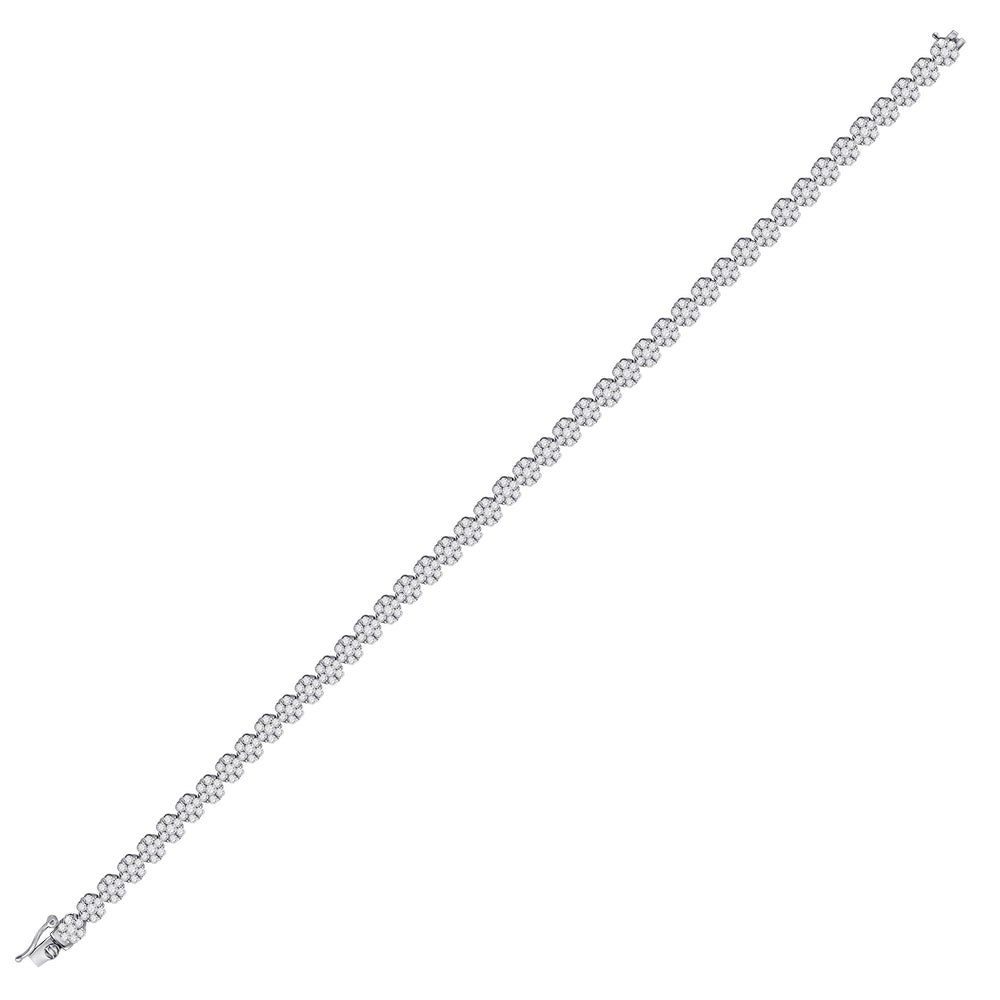 14kt White Gold Women's Diamond Flower Cluster Tennis Bracelet 4 ctw - view 2