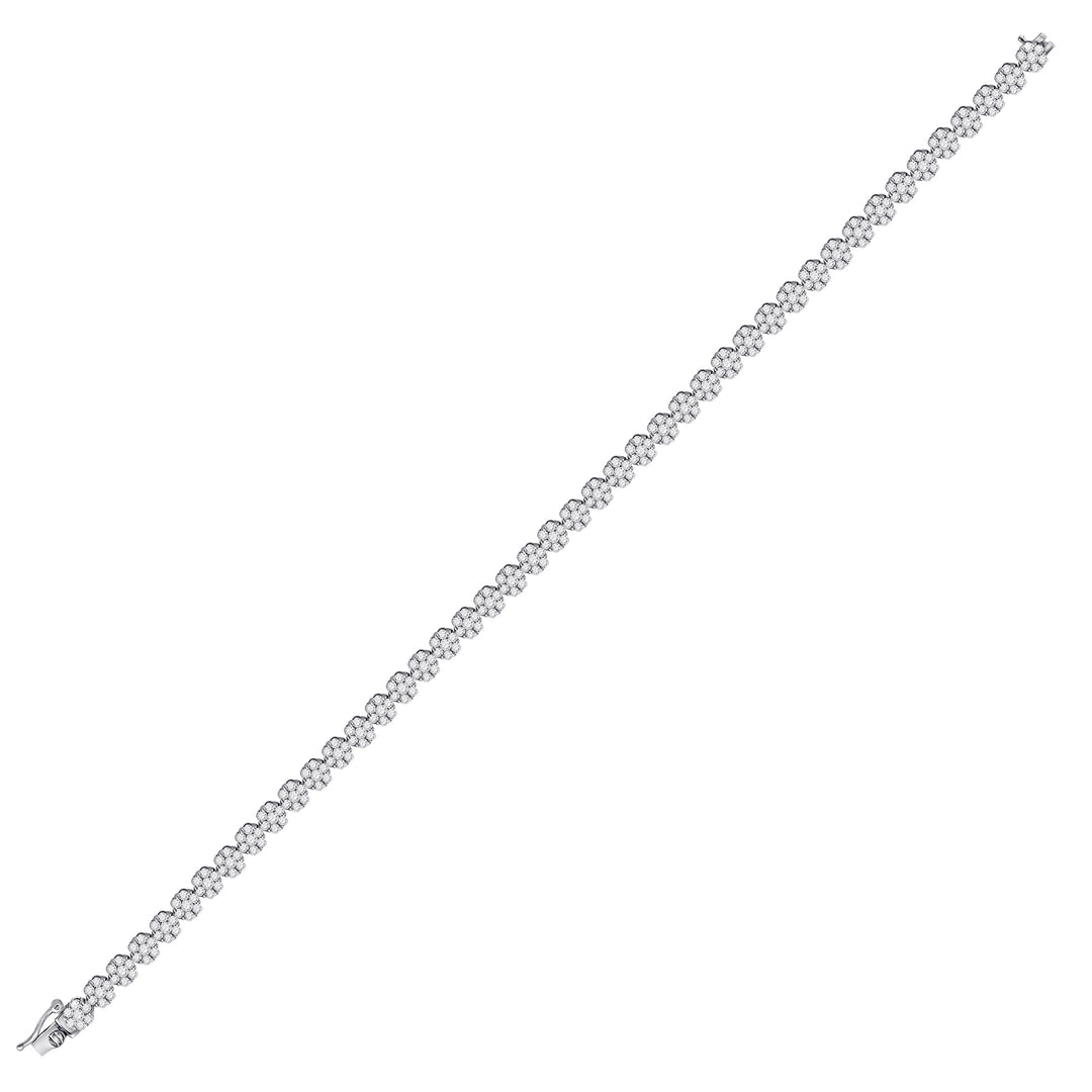 14kt White Gold Women's Diamond Flower Cluster Tennis Bracelet 4 ctw - view 2