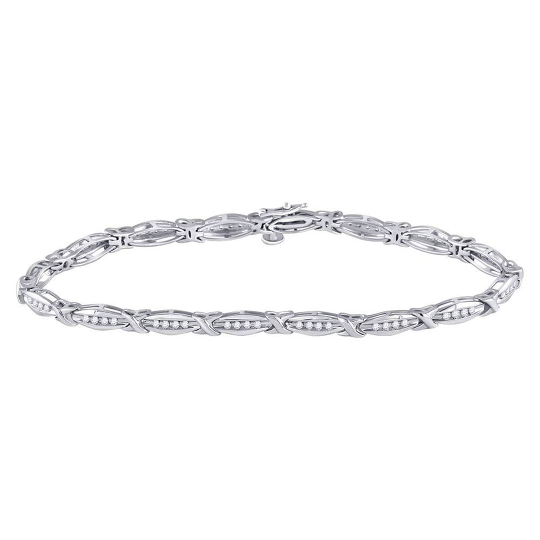 10kt White Gold Women's Diamond X Link Fashion Bracelet 1/2 ctw - view 3