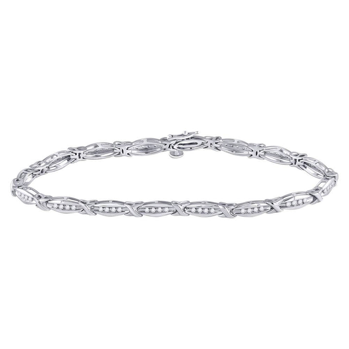 10kt White Gold Women's Diamond X Link Fashion Bracelet 1/2 ctw - view 3