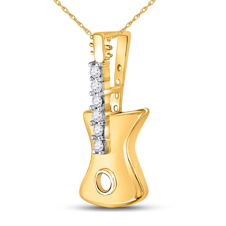 10kt Yellow Gold Womens Round Diamond Electric Guitar Music Instrument Pendant 1/20 Cttw