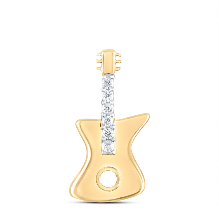 10kt Yellow Gold Womens Round Diamond Electric Guitar Music Instrument Pendant 1/20 Cttw