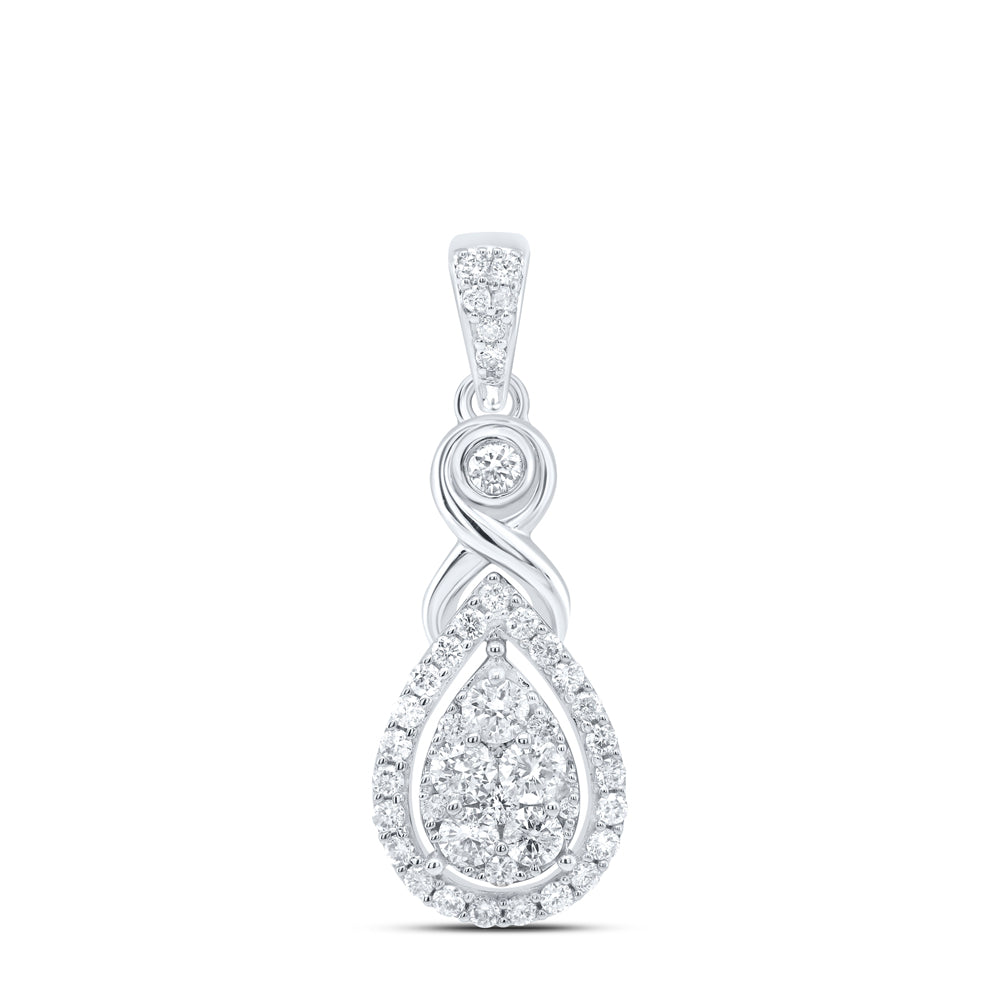 10kt White Gold Womens Round Diamond Cluster Pendant 1/2 Cttw