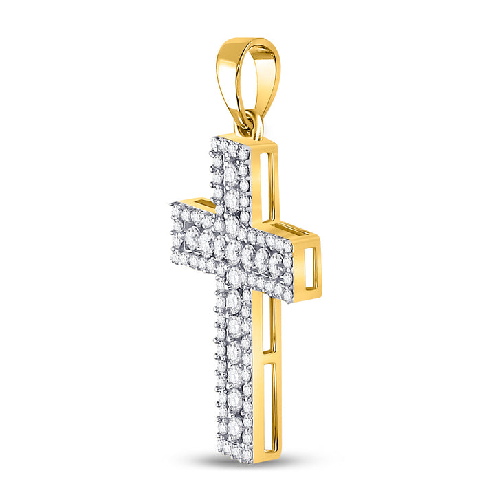 14kt Yellow Gold Womens Round Diamond Cross Faith Pendant 1/2 Cttw