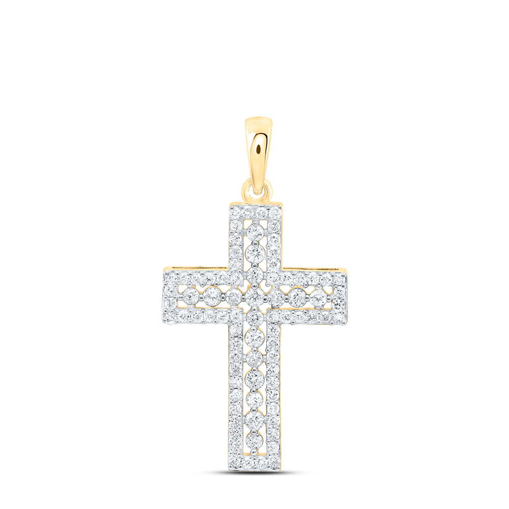 14kt Yellow Gold Womens Round Diamond Cross Faith Pendant 1/2 Cttw