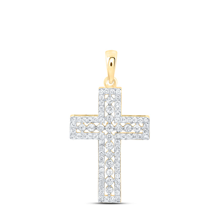 14kt Yellow Gold Womens Round Diamond Cross Faith Pendant 1/2 Cttw