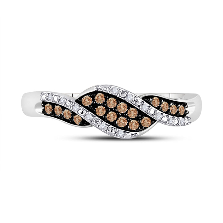 10kt White Gold Womens Round Brown Diamond Band Ring 1/5 Cttw