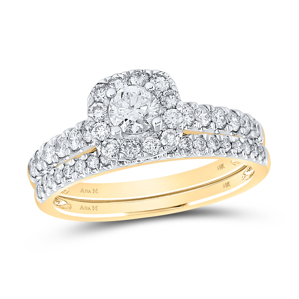 14kt Yellow Gold Womens Round Diamond Halo Bridal Wedding Engagement Ring Band Set 1.00 Cttw