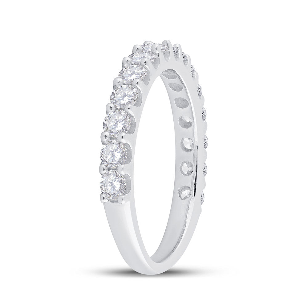 14kt White Gold Womens Round Pave-set Diamond Single Row Wedding Band 1.00 Cttw