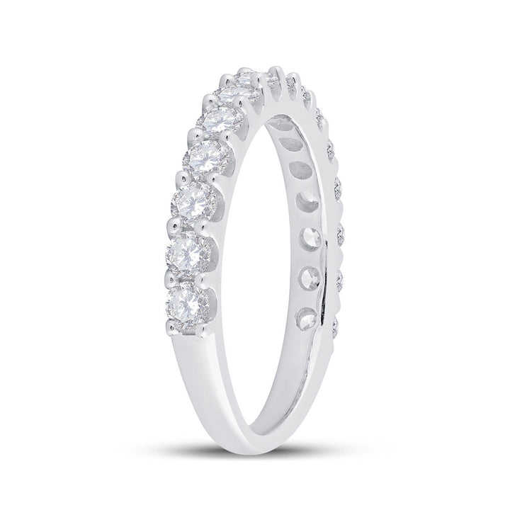 14kt White Gold Womens Round Pave-set Diamond Single Row Wedding Band 1.00 Cttw