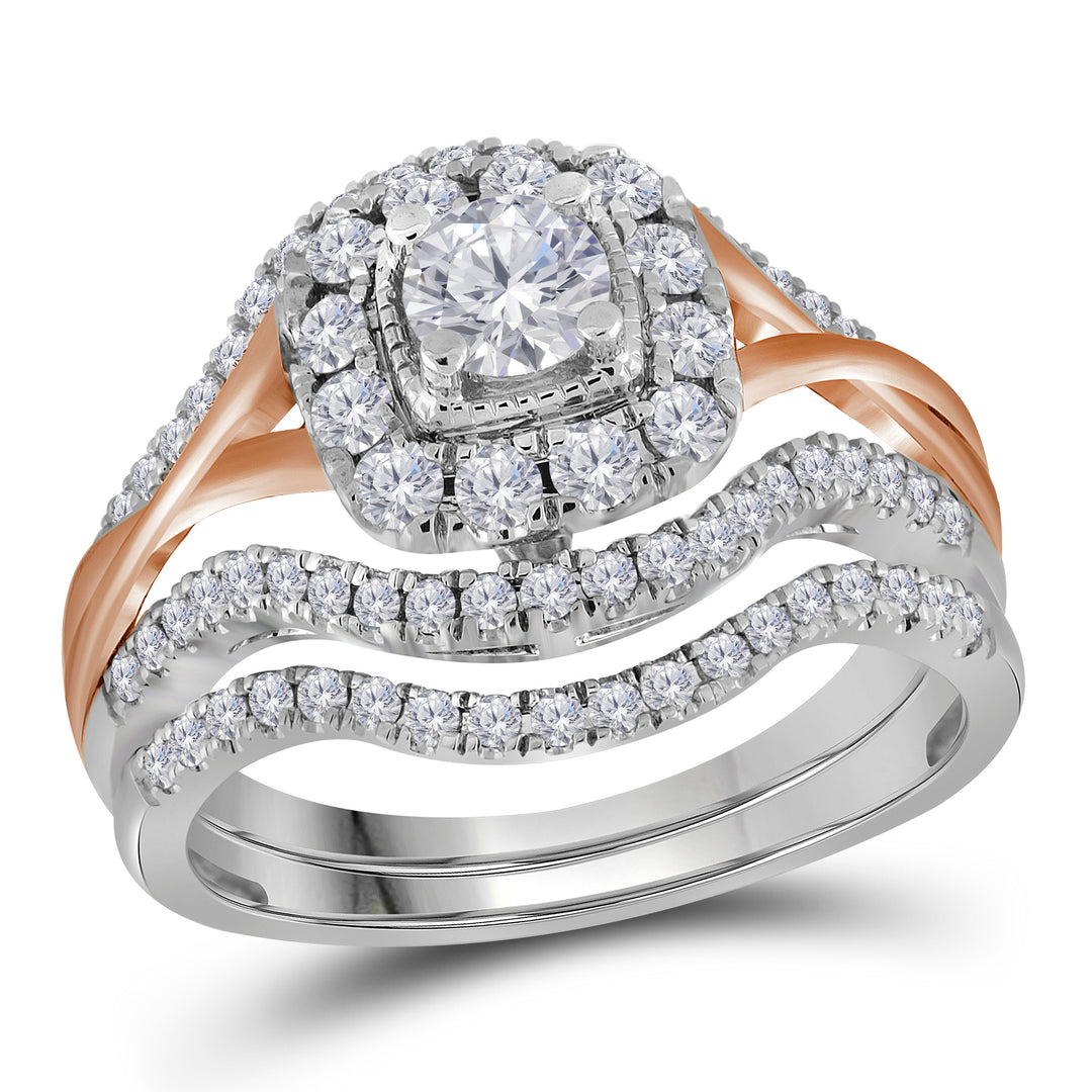 14kt Two-tone Gold Womens Round Diamond Bridal Wedding Engagement Ring Band Set 1.00 Cttw (Certified)
