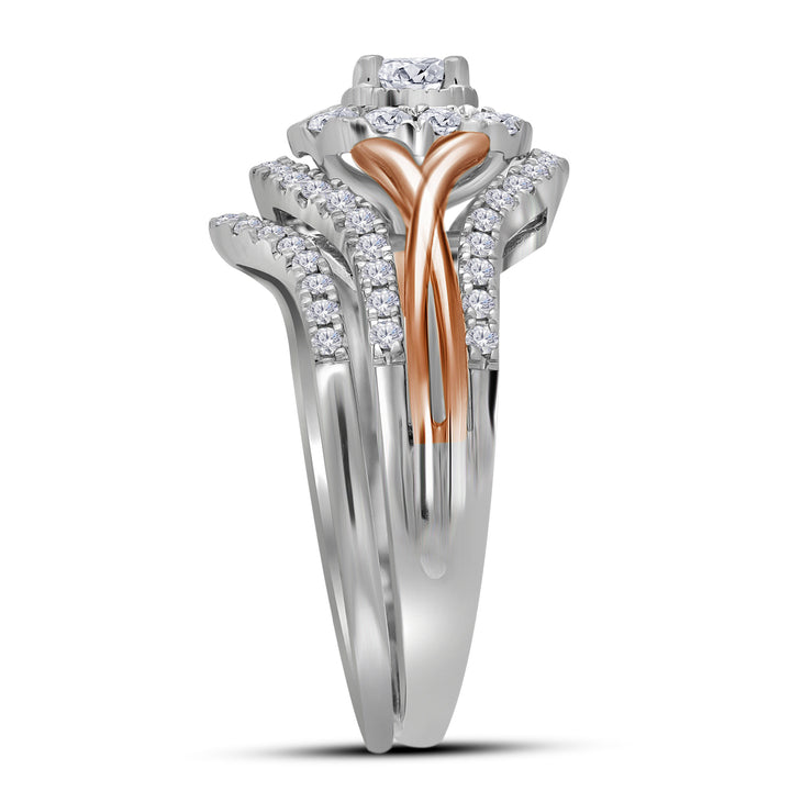 14kt Two-tone Gold Womens Round Diamond Bridal Wedding Engagement Ring Band Set 1.00 Cttw (Certified)