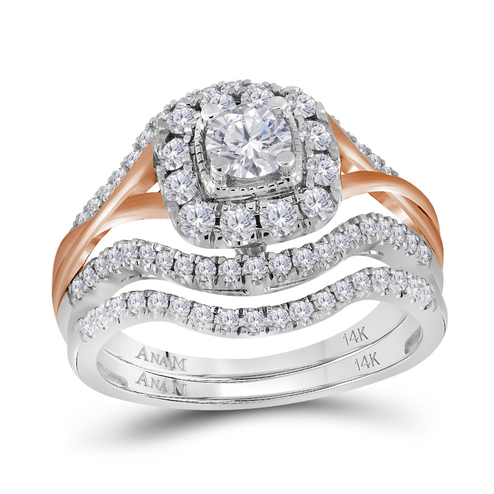 14kt Two-tone Gold Womens Round Diamond Bridal Wedding Engagement Ring Band Set 1.00 Cttw (Certified)