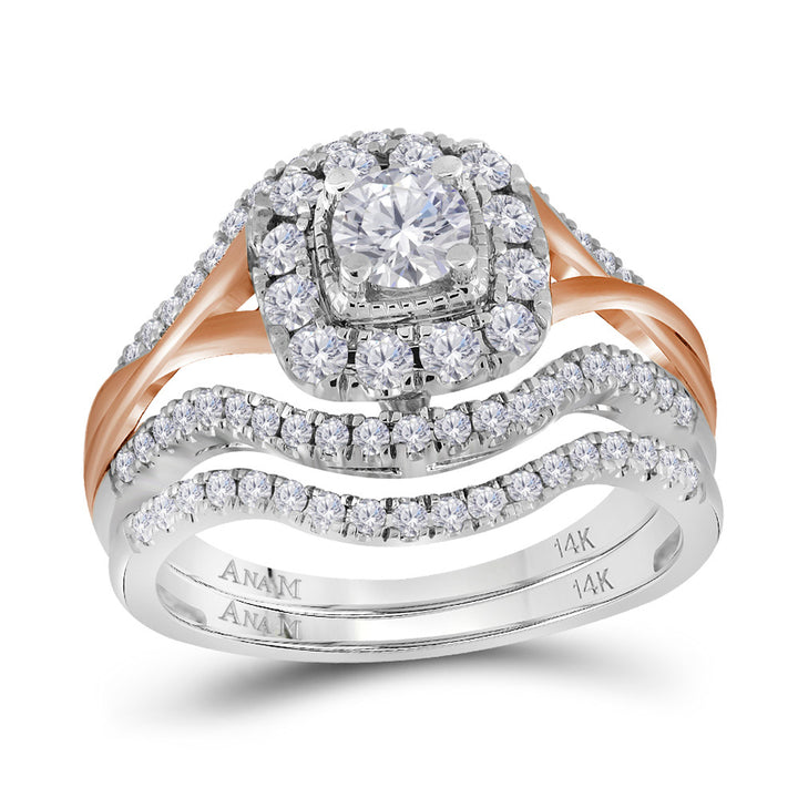 14kt Two-tone Gold Womens Round Diamond Bridal Wedding Engagement Ring Band Set 1.00 Cttw (Certified)