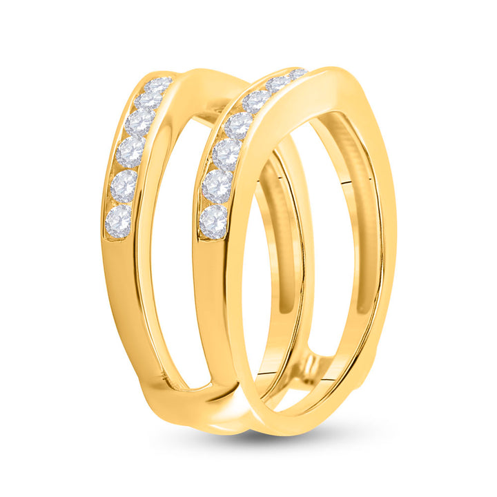 14kt Two-Tone Yellow Gold Womens Round Diamond Wrap Ring Guard Enhancer 1.00 Cttw