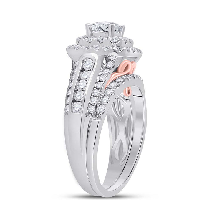 14kt Two-tone Gold Womens Round Diamond Bridal Wedding Engagement Ring Band Set 2.00 Cttw