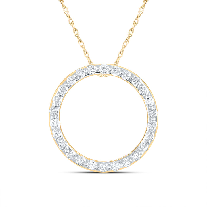 14kt Yellow Gold Womens Round Diamond Circle Outline Pendant 1/2 Cttw