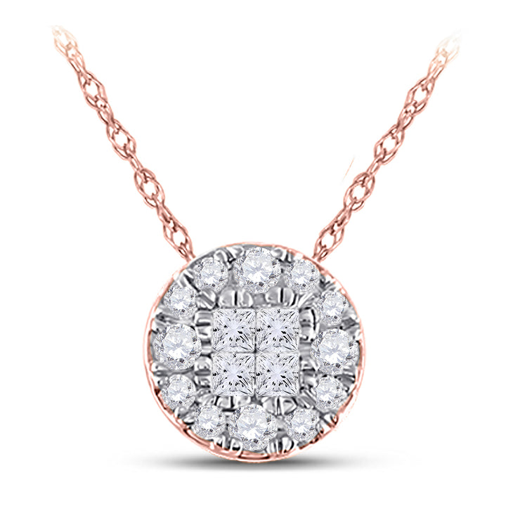 14kt Rose Gold Womens Princess Round Diamond Cluster Pendant 1/4 Cttw