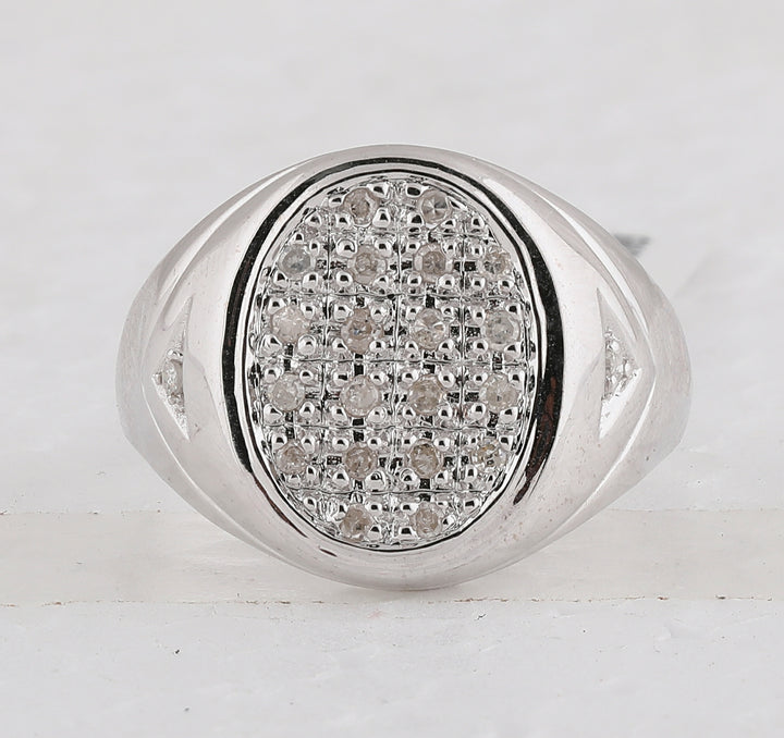 14kt White Gold Mens Round Diamond Oval Cluster Ring 1/4 Cttw