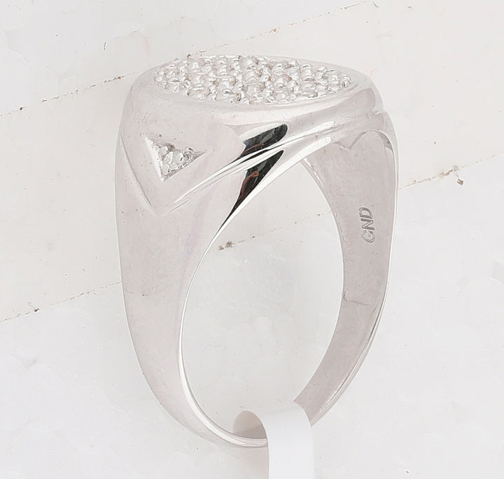 14kt White Gold Mens Round Diamond Oval Cluster Ring 1/4 Cttw